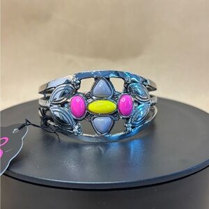 Paparazzi Silver Bracelet with Pink, Yellow, and Gray Stones